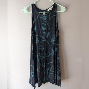 Loft - black with green floral tulip print jersey swing dress - size M